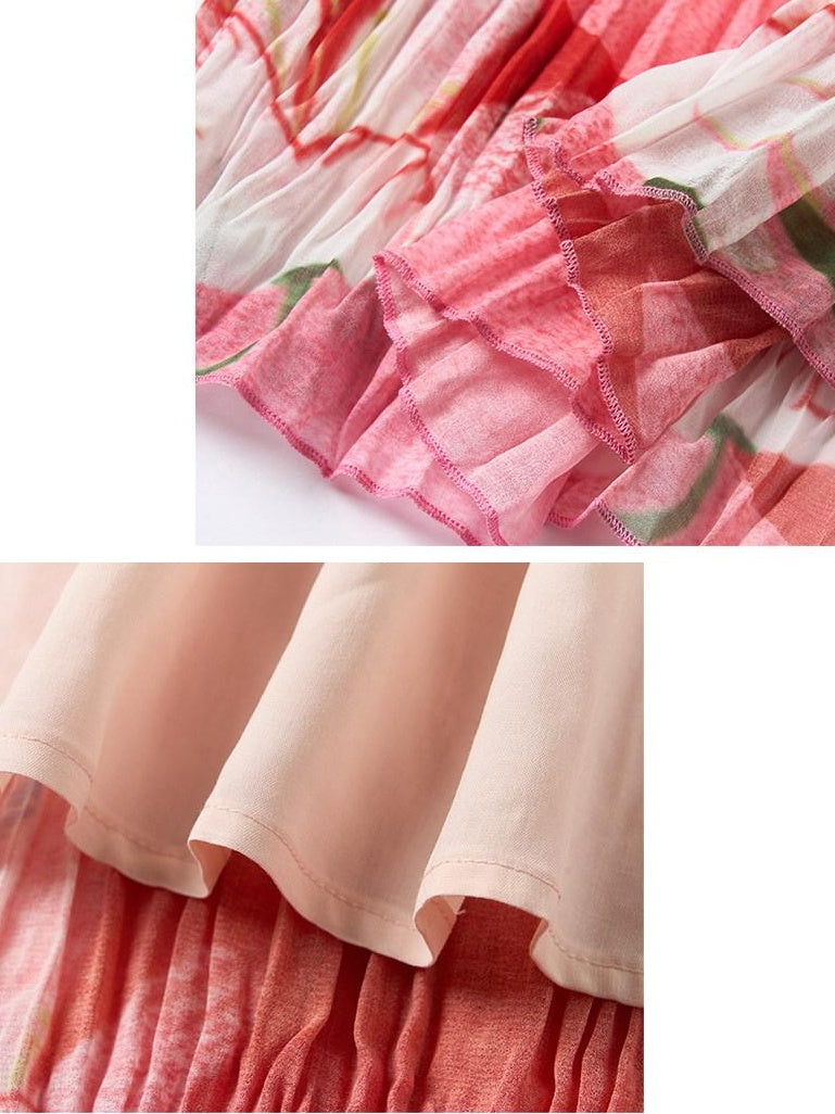 OuttheBlue High Waist Pleated Printed Loose Fit Women Cat Secret Garden Midi Skirts