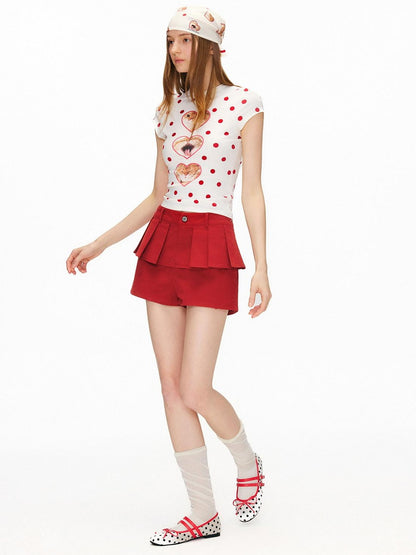 OuttheBlue High Waist Stretch Cotton Slim Fit Casual Women Red Chino Shorts