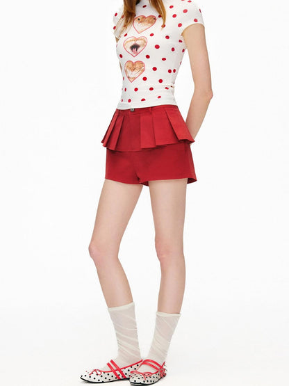 OuttheBlue High Waist Stretch Cotton Slim Fit Casual Women Red Chino Shorts