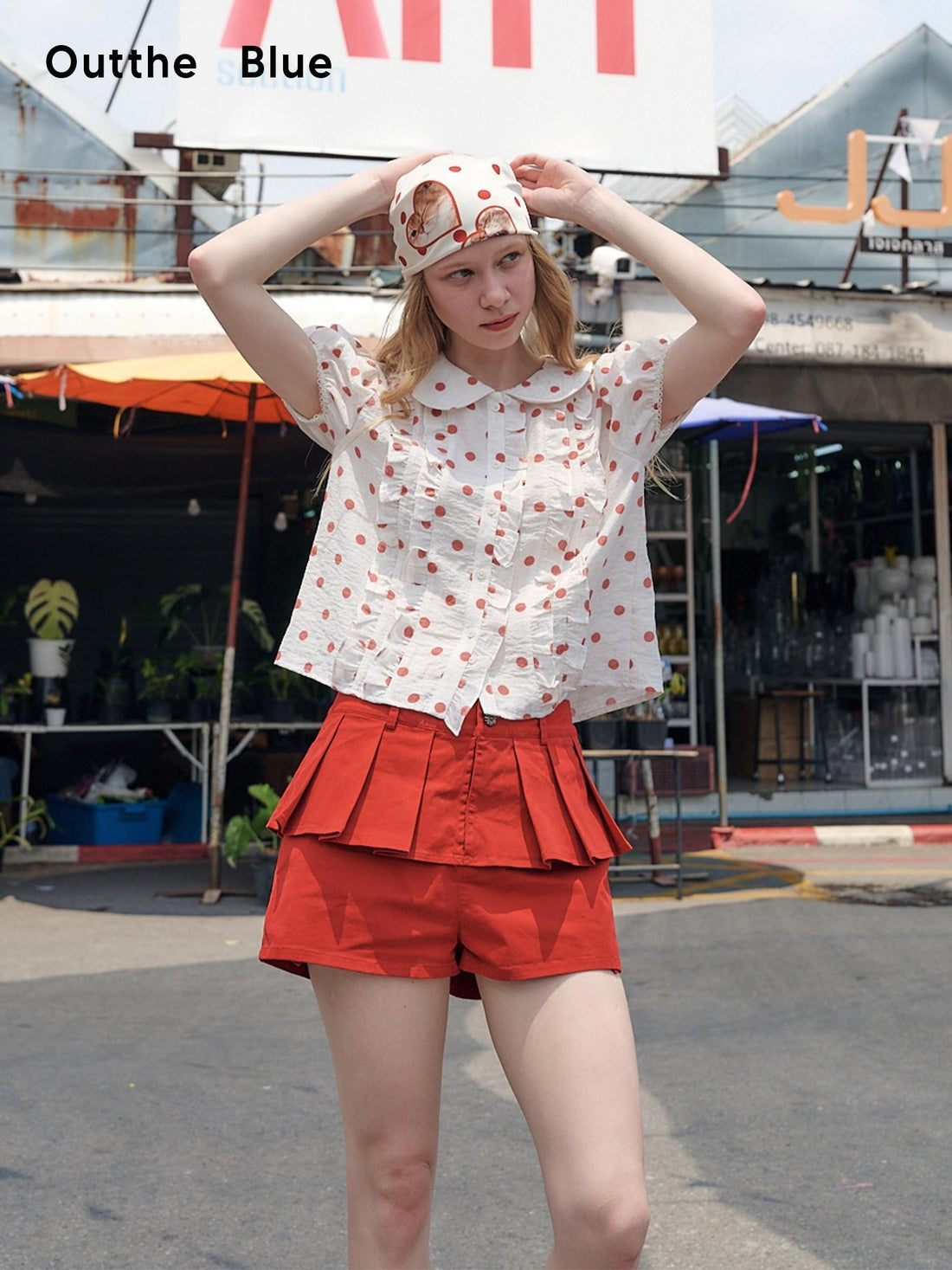 OuttheBlue High Waist Stretch Cotton Slim Fit Casual Women Red Chino Shorts