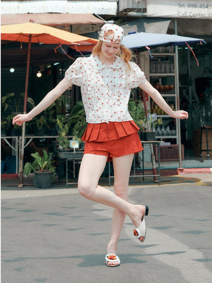 OuttheBlue High Waist Stretch Cotton Slim Fit Casual Women Red Chino Shorts