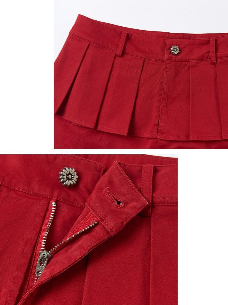 OuttheBlue High Waist Stretch Cotton Slim Fit Casual Women Red Chino Shorts