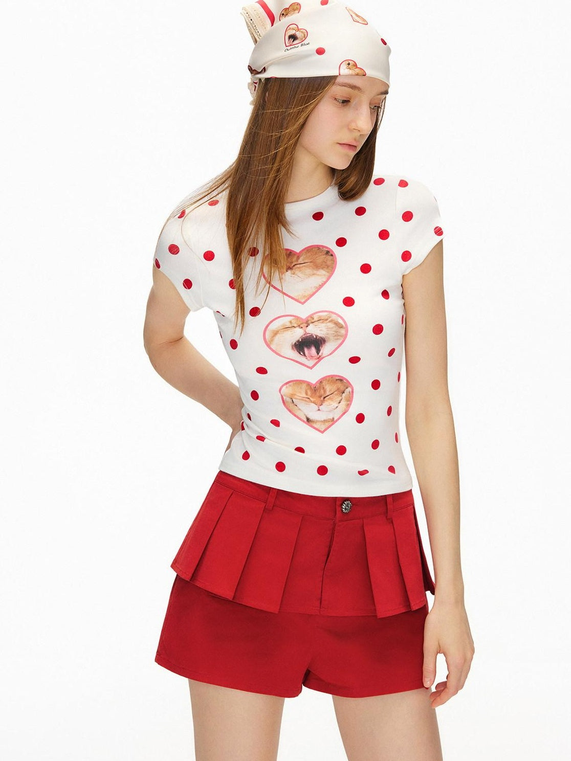 OuttheBlue High Waist Stretch Cotton Slim Fit Casual Women Red Chino Shorts