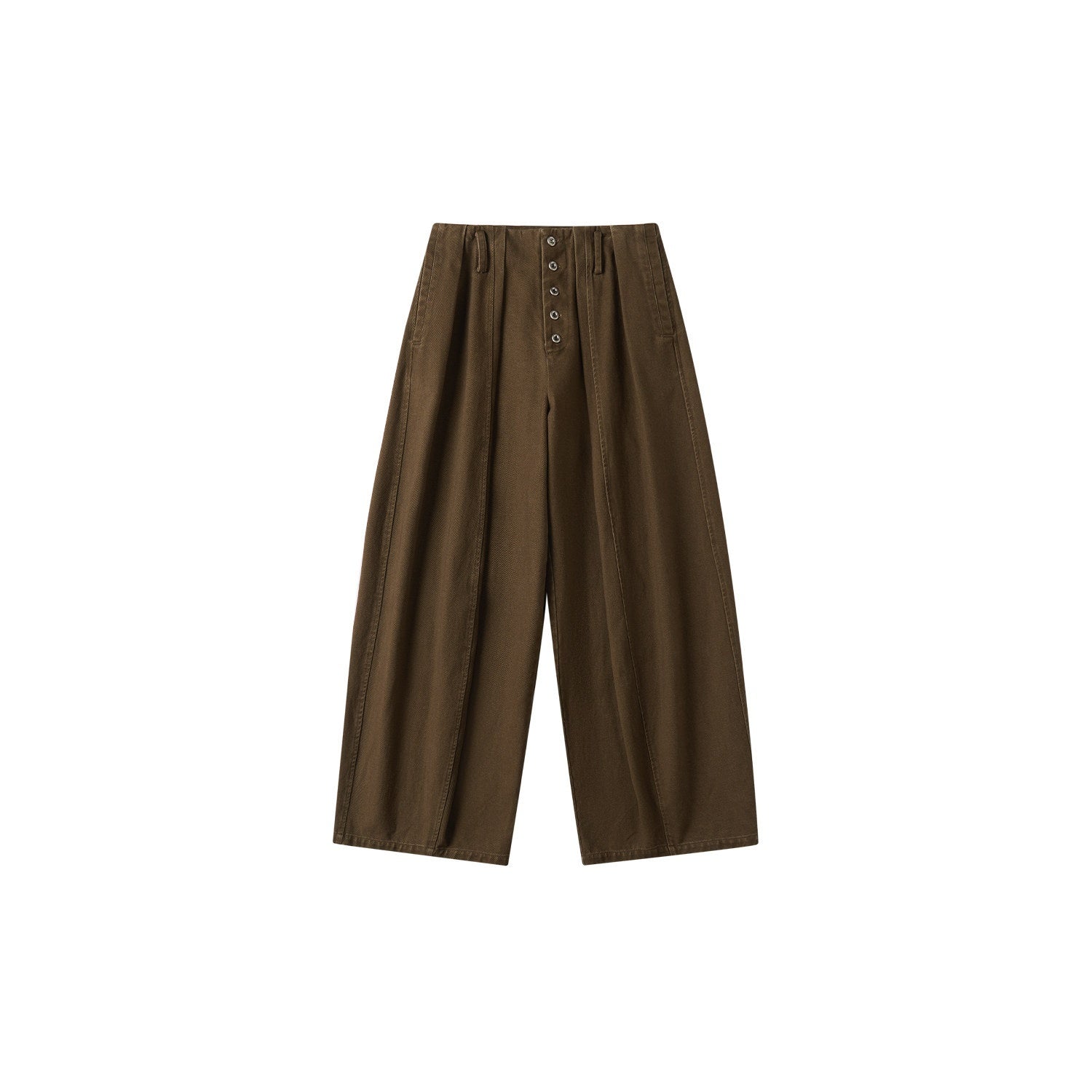 OuttheBlue High Waist Washed Cotton Comfort Casual Solid Khaki Coffee Women Wide Leg Pants