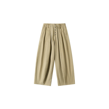 OuttheBlue High Waist Washed Cotton Comfort Casual Solid Khaki Coffee Women Wide Leg Pants