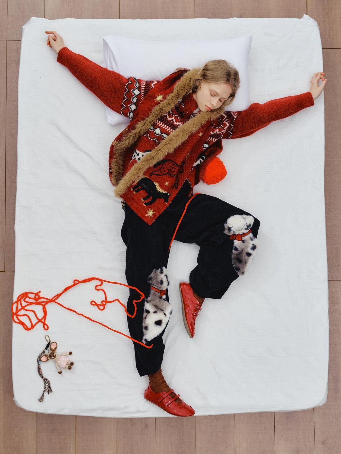 OuttheBlue High Waist Wide Leg Animal Print Patch Zip Fly Women Warm Polyester Pants