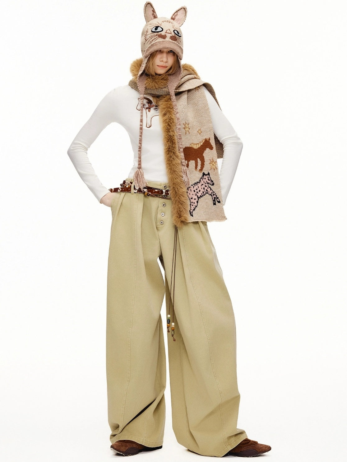 OuttheBlue High Waist Wide Leg Cotton Washed Casual Solid Khaki Coffee Women Pants