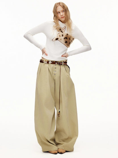 OuttheBlue High Waist Wide Leg Cotton Washed Casual Solid Khaki Coffee Women Pants