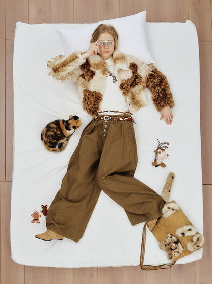 OuttheBlue High Waist Wide Leg Cotton Washed Casual Solid Khaki Coffee Women Pants