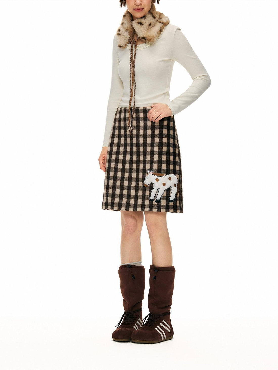 OuttheBlue High Waist Wool Blend Plaid A Line Casual Women Daily Student Home Mini Skirts