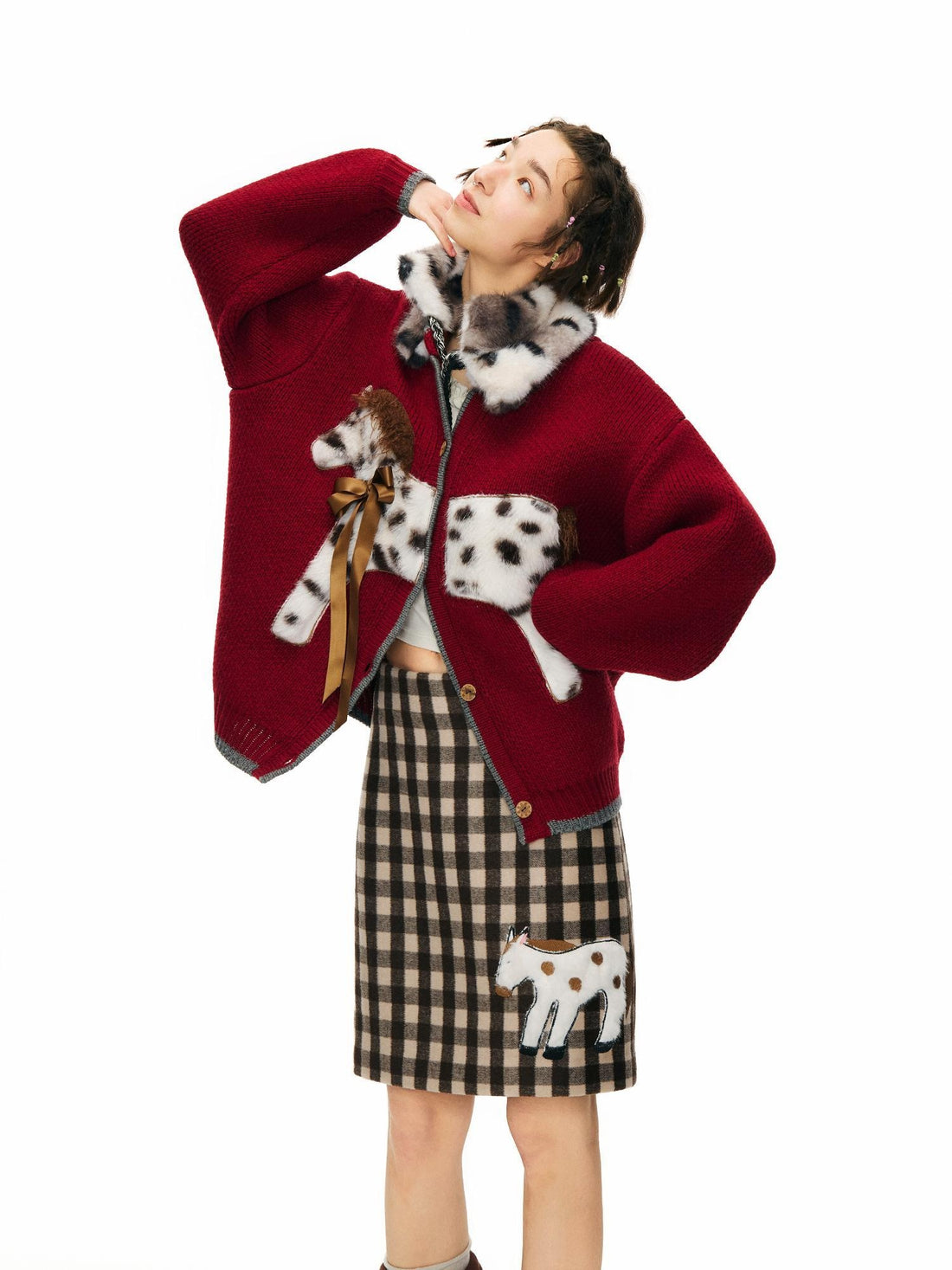 OuttheBlue High Waist Wool Blend Plaid A Line Patch Detail Casual Women Daily Midi Skirt