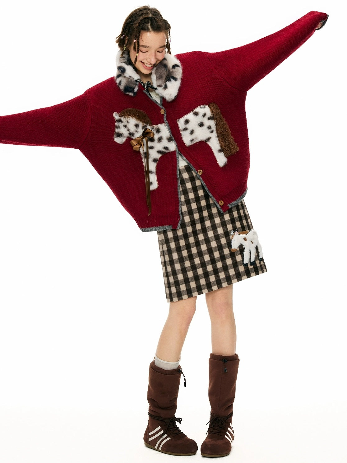 OuttheBlue High Waist Wool Blend Plaid A Line Patch Detail Casual Women Daily Midi Skirt