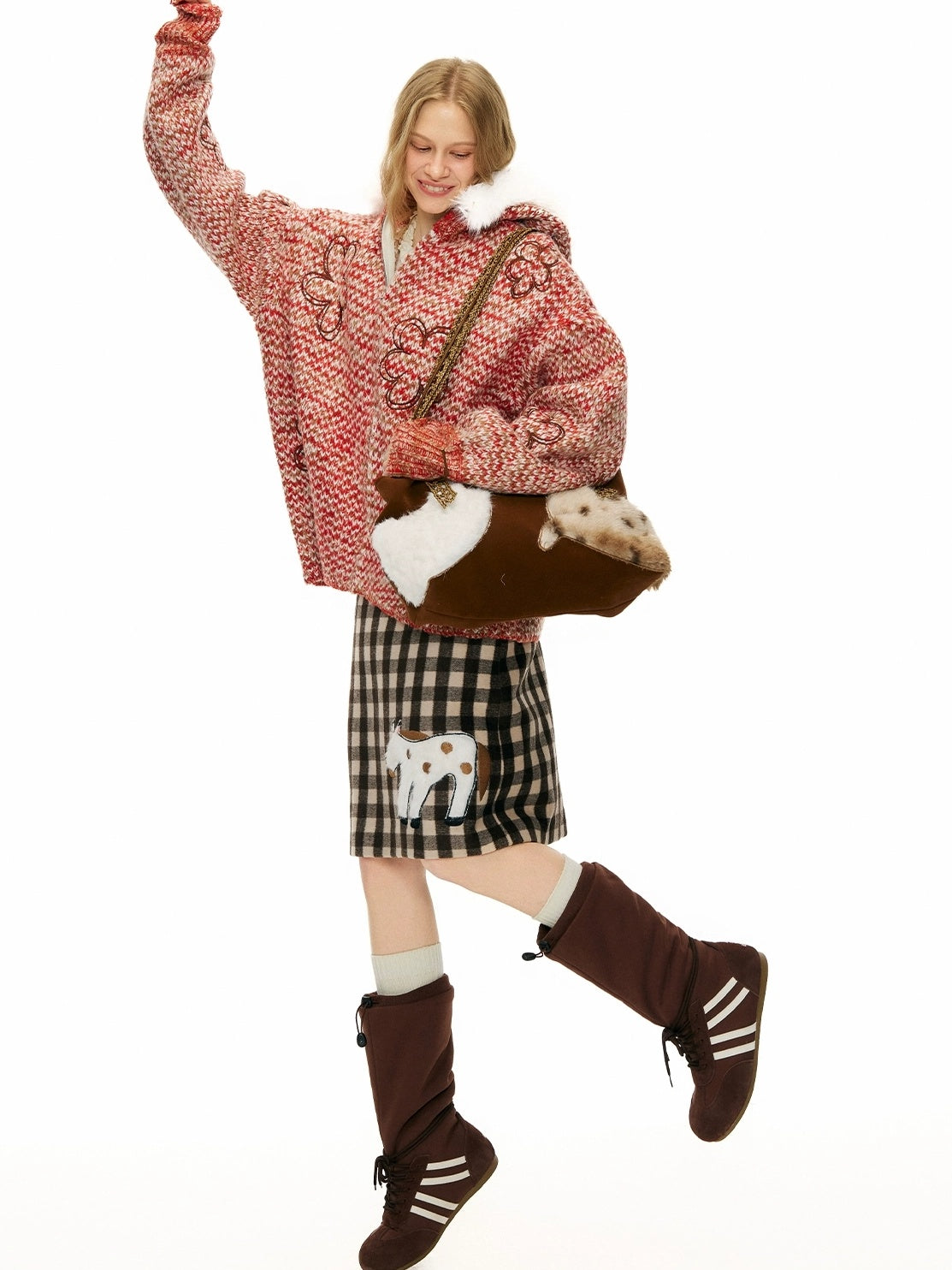 OuttheBlue High Waist Wool Blend Plaid A Line Patch Detail Casual Women Daily Midi Skirt