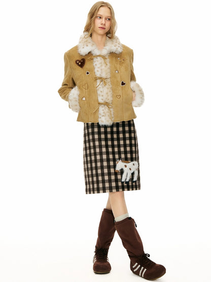 OuttheBlue High Waist Wool Blend Plaid A Line Patch Detail Casual Women Daily Midi Skirt