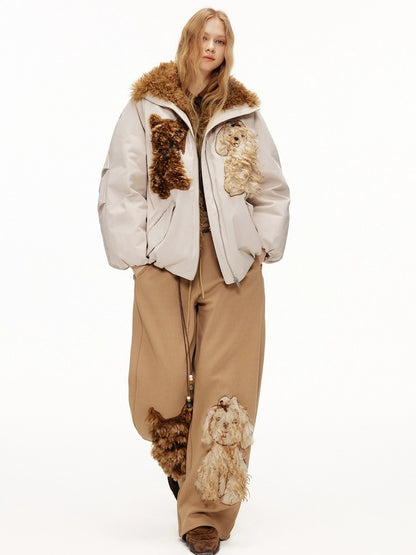 OuttheBlue High Waisted Embroidered Asymmetrical Patchwork Straight Women Camel Pants