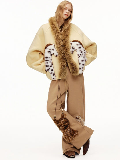 OuttheBlue High Waisted Embroidered Asymmetrical Patchwork Straight Women Camel Pants