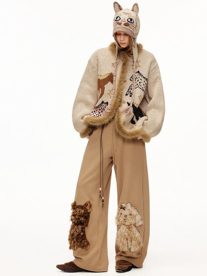 OuttheBlue High Waisted Embroidered Asymmetrical Patchwork Straight Women Camel Pants