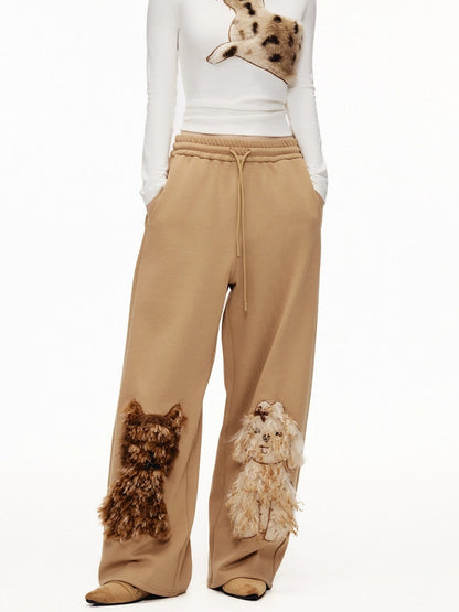 OuttheBlue High Waisted Embroidered Asymmetrical Patchwork Straight Women Camel Pants