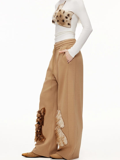 OuttheBlue High Waisted Embroidered Asymmetrical Patchwork Straight Women Camel Pants