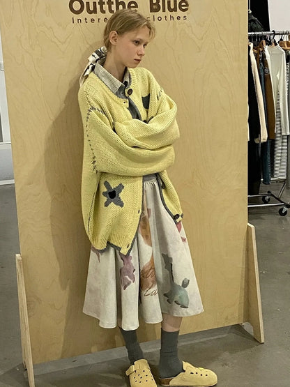 OuttheBlue Icelandic Wool 3 D Flower Embroidered Cardigan
