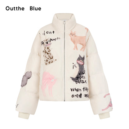 OuttheBlue_Impatient_Cat_Pattern_White_Duck_Down_Puffer_Jacket_MISSTT