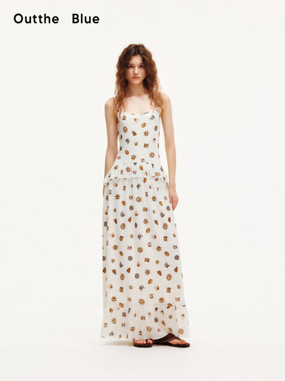OuttheBlue Ivory Printed Ruffle Aline Fitted Strappy Women&