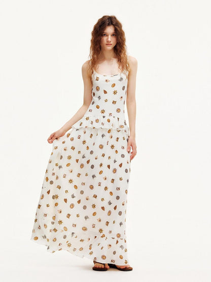 OuttheBlue Ivory Printed Ruffle Aline Fitted Strappy Women&