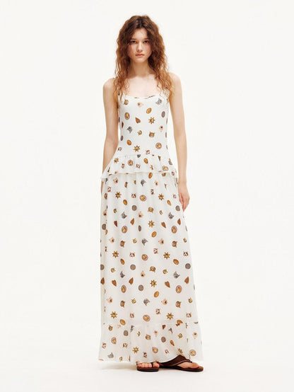 OuttheBlue Ivory Printed Ruffle Aline Fitted Strappy Women&
