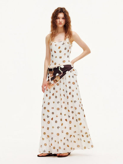 OuttheBlue Ivory Printed Ruffle Aline Fitted Strappy Women&