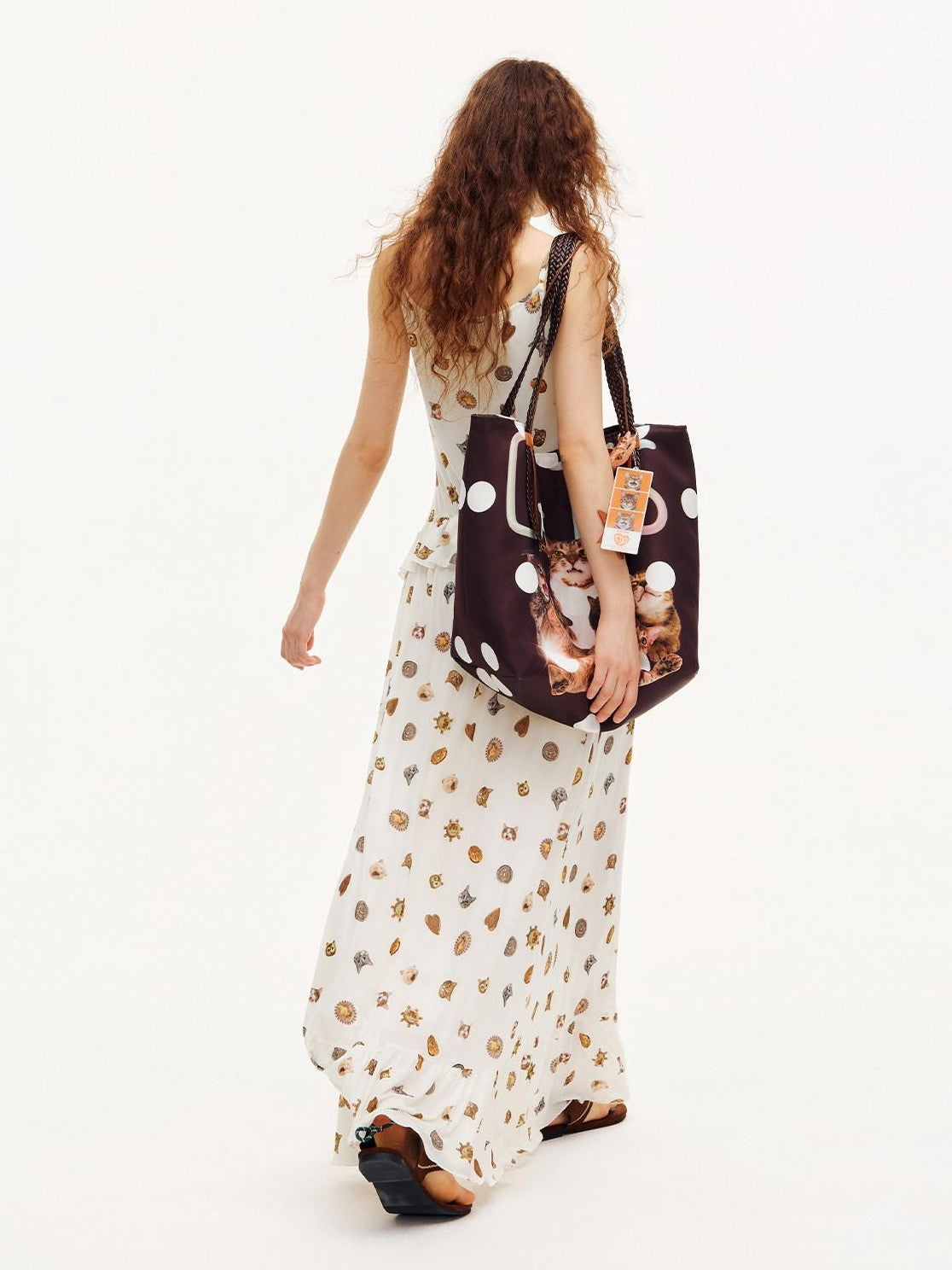 OuttheBlue Ivory Printed Ruffle Aline Fitted Strappy Women&