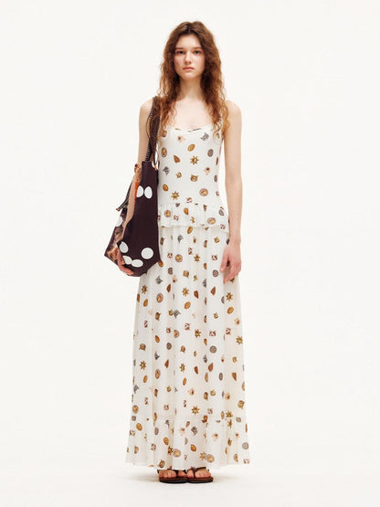 OuttheBlue Ivory Printed Ruffle Aline Fitted Strappy Women&
