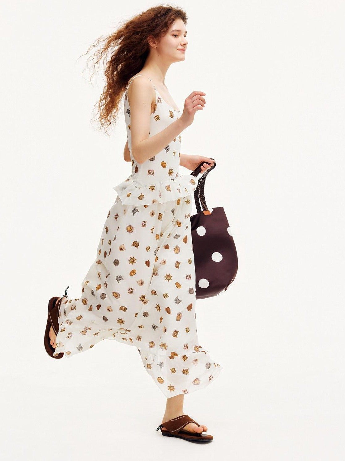 OuttheBlue Ivory Printed Ruffle Aline Fitted Strappy Women&