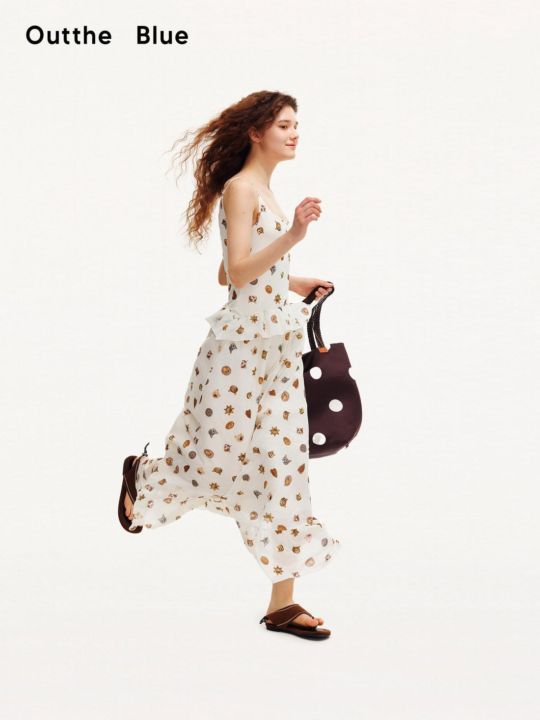 OuttheBlue Ivory Printed Ruffle Aline Fitted Strappy Women&