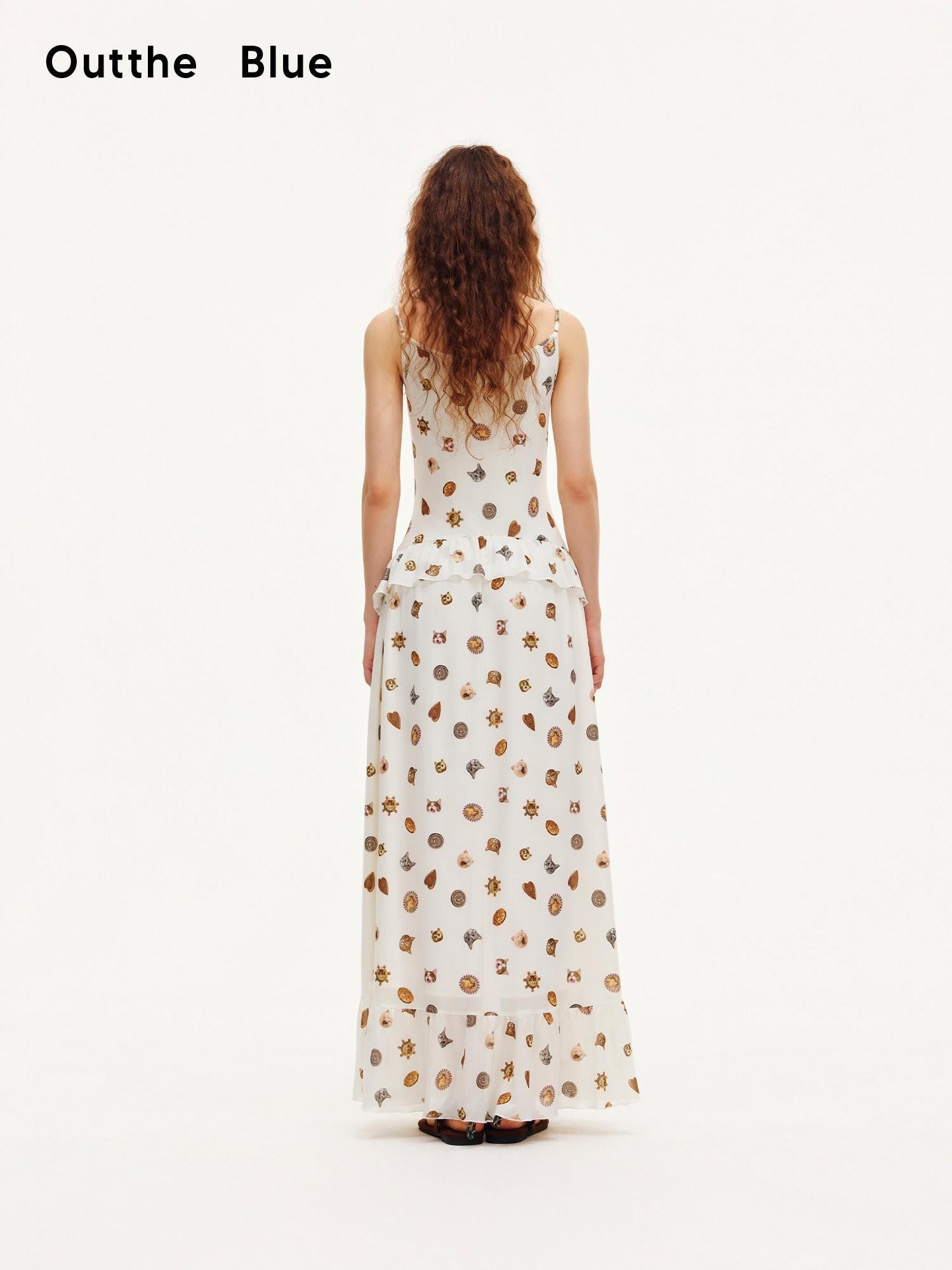 OuttheBlue Ivory Printed Ruffle Aline Fitted Strappy Women&