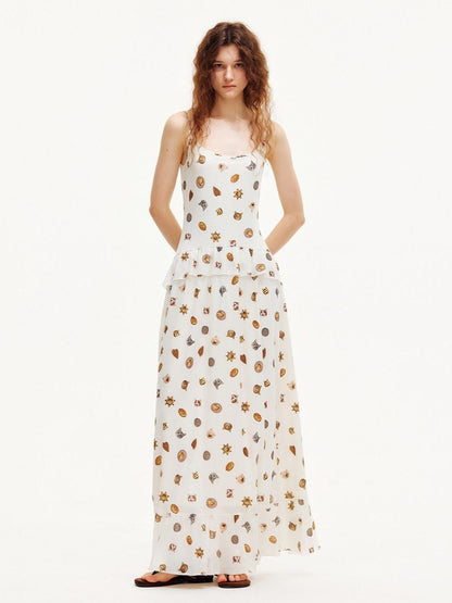 OuttheBlue Ivory Printed Ruffle Aline Fitted Strappy Women&