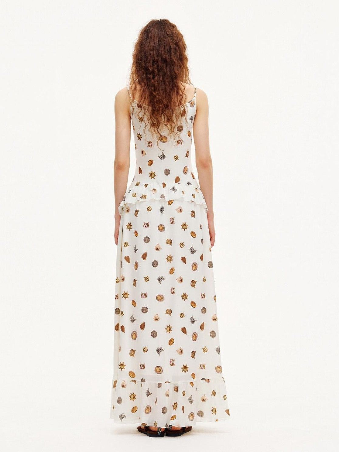 OuttheBlue Ivory Printed Ruffle Aline Fitted Strappy Women&