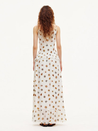 OuttheBlue Ivory Printed Ruffle Aline Fitted Strappy Women&