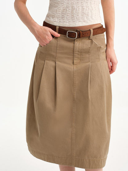 OuttheBlue Khaki Pleated A Line High Waist Women&