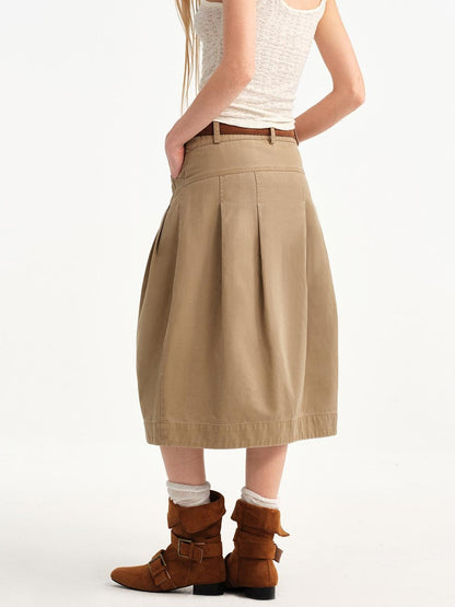 OuttheBlue Khaki Pleated A Line High Waist Women&