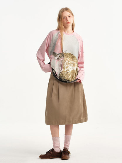 OuttheBlue Khaki Pleated A Line High Waist Women&