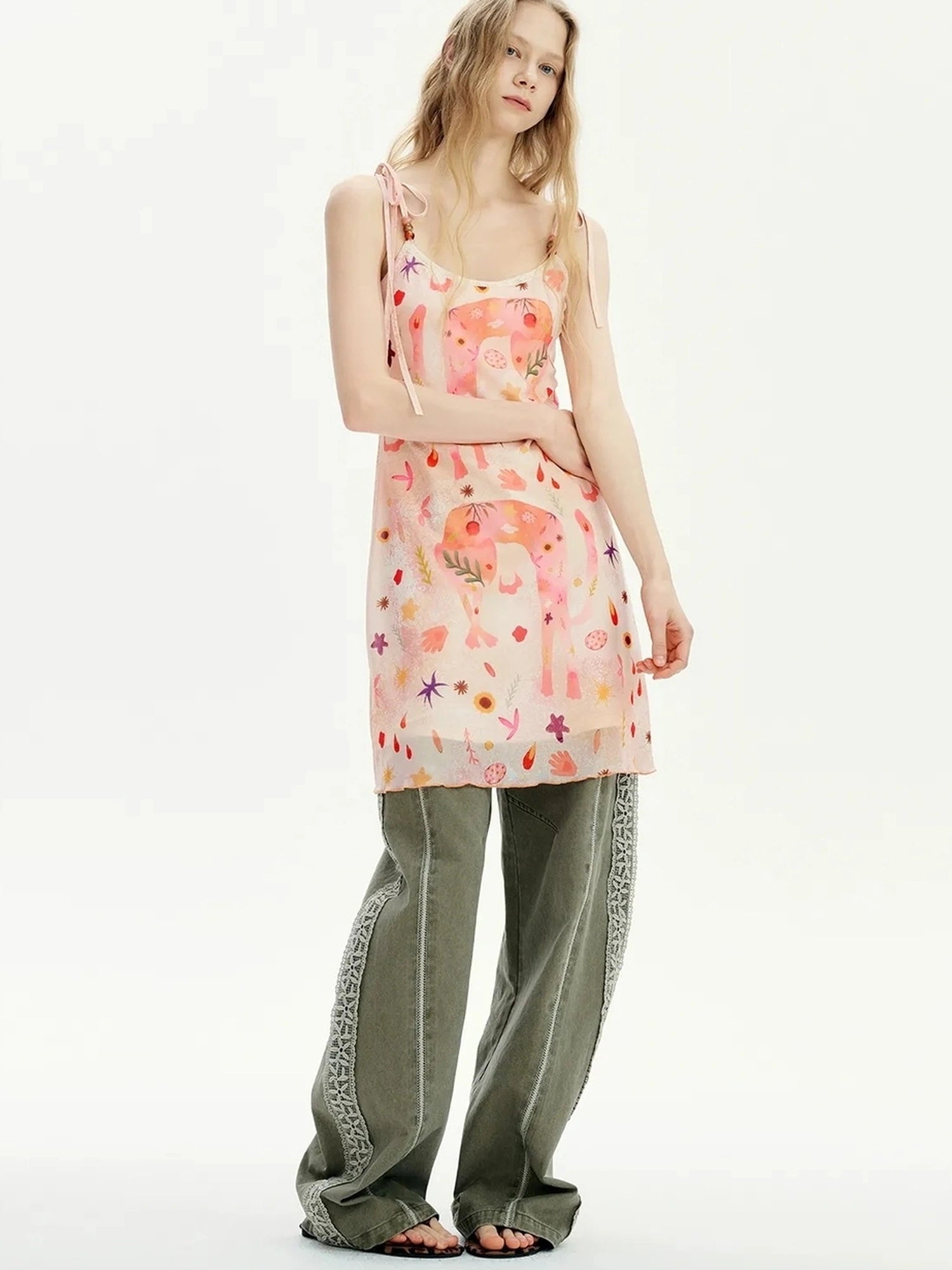 OuttheBlue Lace Beaded Life Like Summer Flowers Camisole Dress