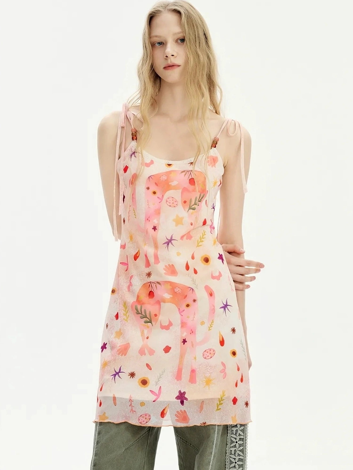 OuttheBlue Lace Beaded Life Like Summer Flowers Camisole Dress