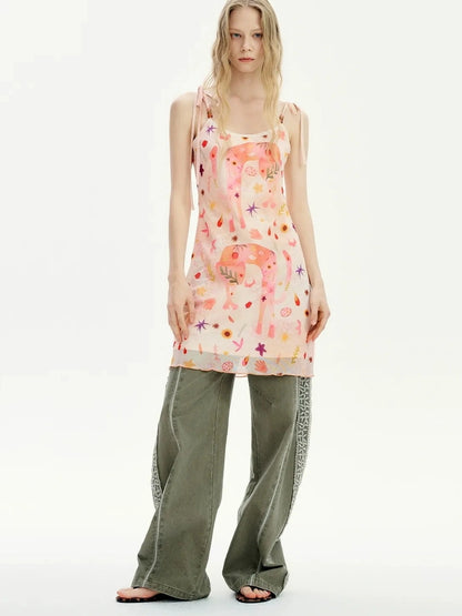 OuttheBlue Lace Beaded Life Like Summer Flowers Camisole Dress
