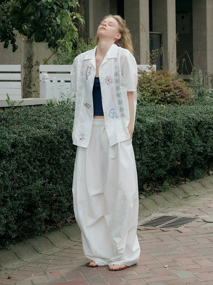 OuttheBlue Lace Trimmed Cuban Collar Shirt With Rhinestones