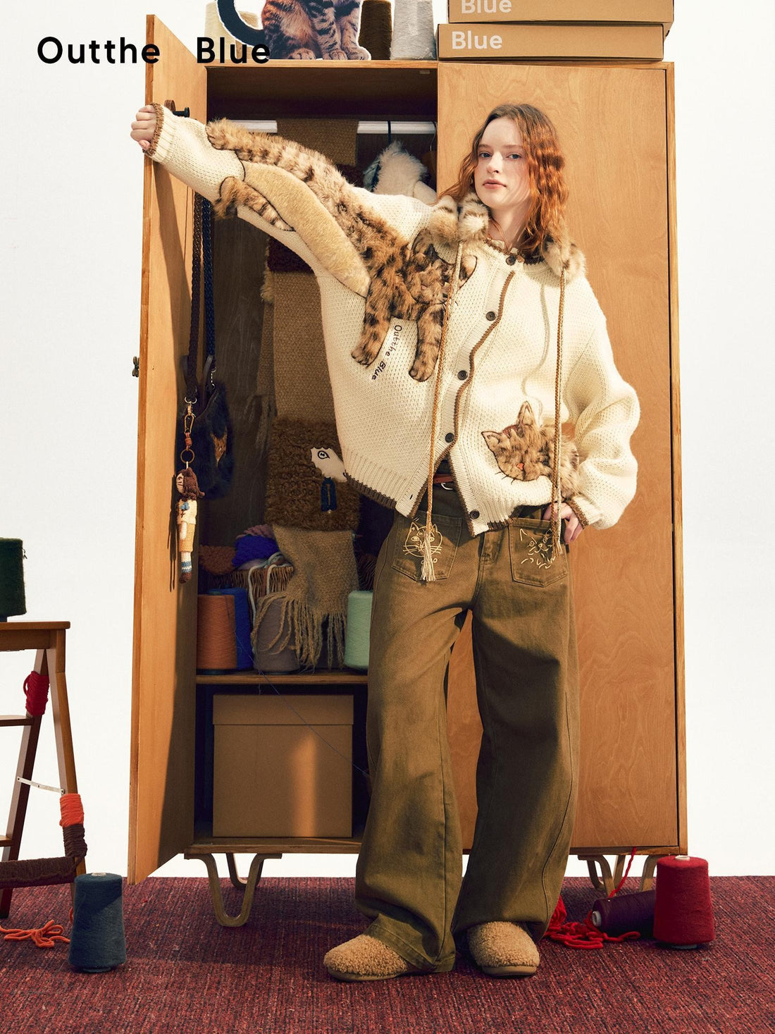 OuttheBlue Leopard Animal Applique Wool Blend Women&