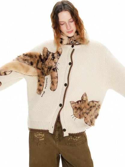 OuttheBlue Leopard Animal Applique Wool Blend Women&