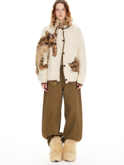 OuttheBlue Leopard Animal Applique Wool Blend Women&