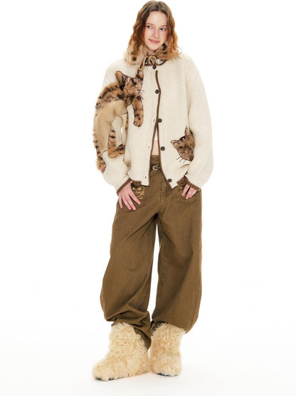 OuttheBlue Leopard Animal Applique Wool Blend Women&