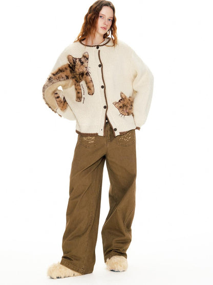 OuttheBlue Leopard Animal Applique Wool Blend Women&