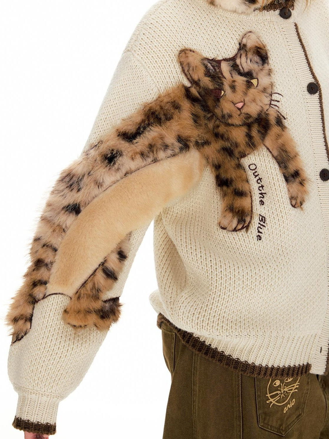 OuttheBlue Leopard Animal Applique Wool Blend Women&